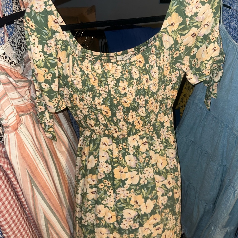 American Eagle Outfitters Floral Yellow and Green Mini Dress